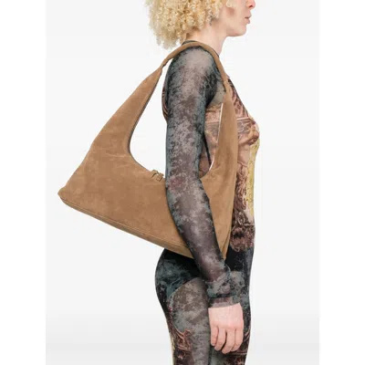 Margesherwood Medium Debossed-logo Suede Shoulder Bag In Nude