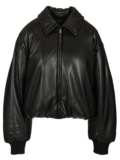 Acne Studios Faux Leather Bomber Jacket Black In Black