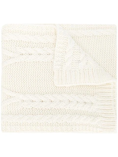 Shop Moncler Cable Knit Scarf - White