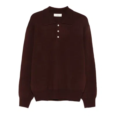 Dunst Brown Sweater With Polo Collar And Ribbed Details In Cashmere Man In Brown