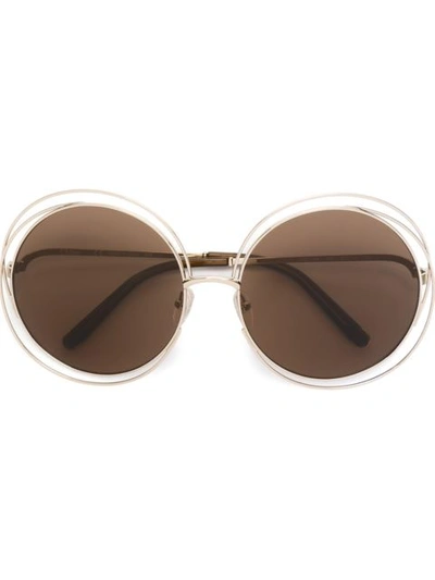 Chloé Carlina Ce120sd Titanium And Acetate Round Sunglasses In Metallic