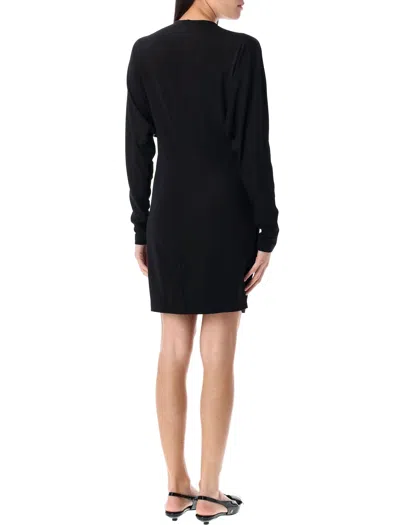 Anine Bing Draped Mini Dress V-neck Twisted In Black