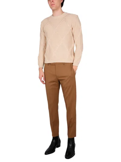 Ballantyne Cotton Cable Stitch Crew Neck Sweater In Neutral