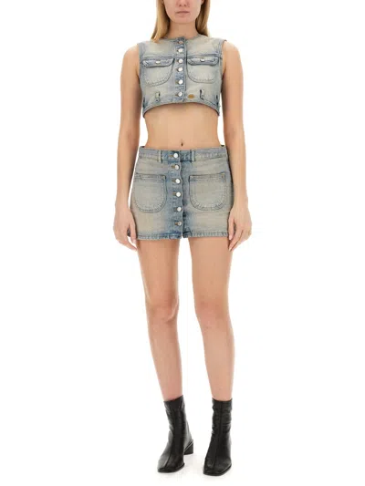 Courrèges Classic Light Wash Denim Mini Skirt In Blue