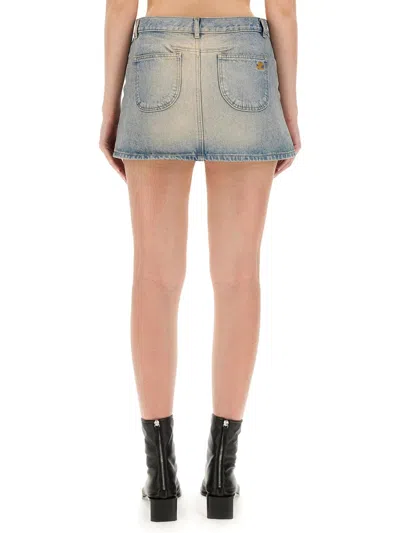 Courrèges Classic Light Wash Denim Mini Skirt In Blue