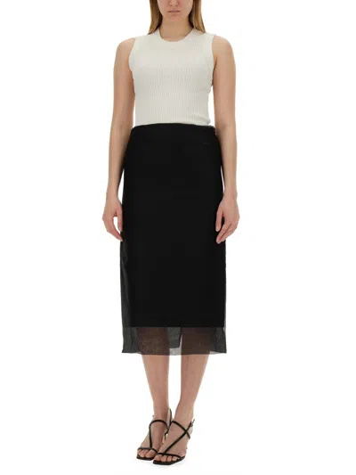 Sportmax Midi Skirt With Sheer Hem And Slit In Black
