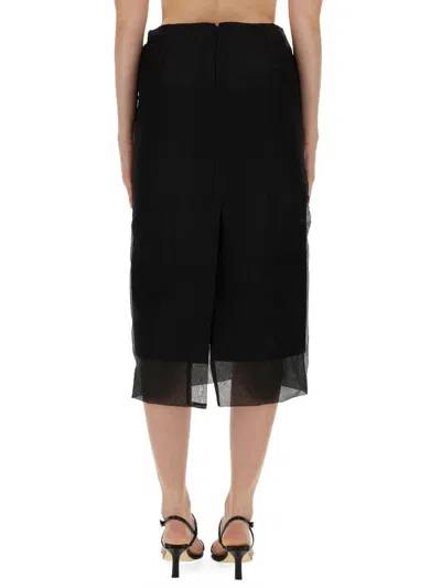Sportmax Midi Skirt With Sheer Hem And Slit In Black