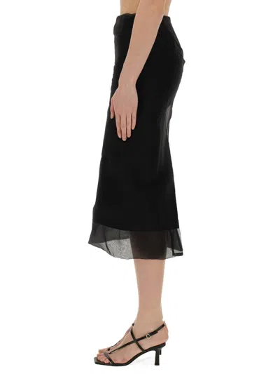Sportmax Midi Skirt With Sheer Hem And Slit In Black