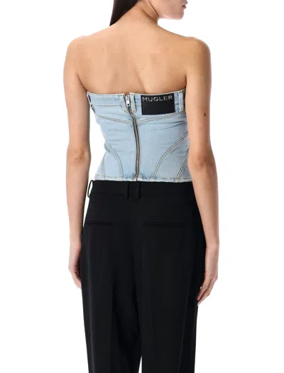 Mugler Denim Bustier In Blue