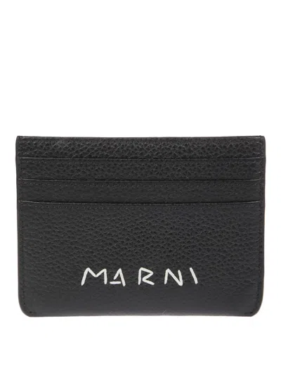 Marni Textured Cardholder With Distinctive Logo In Black