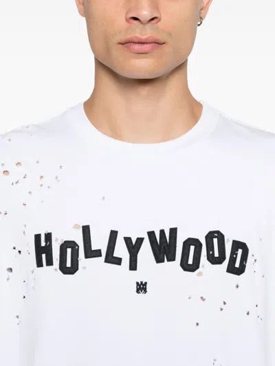 Amiri Hollywood Shotgun Distressed T-shirt In White