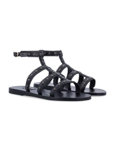 Ancient Greek Sandals Studded Design Leather Sole Sandals In Black
