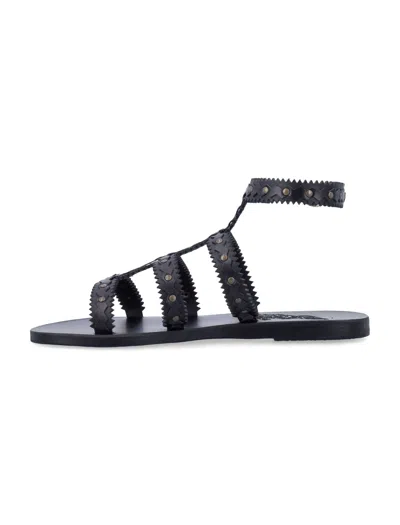 Ancient Greek Sandals Studded Design Leather Sole Sandals In Black