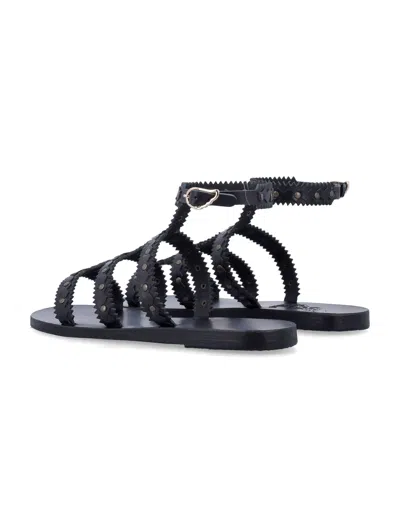 Ancient Greek Sandals Studded Design Leather Sole Sandals In Black