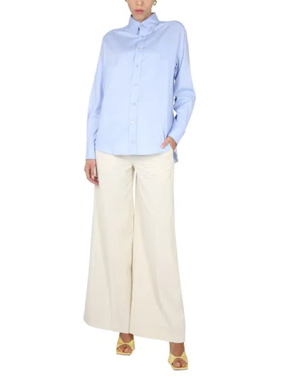 Ballantyne Button-down Shirt With Pleated Back And Curved Hem In Blue