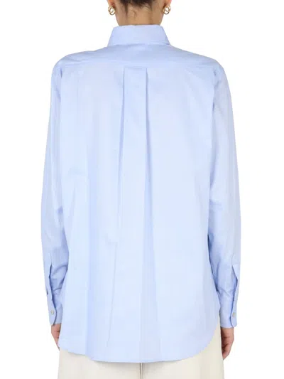 Ballantyne Button-down Shirt With Pleated Back And Curved Hem In Blue