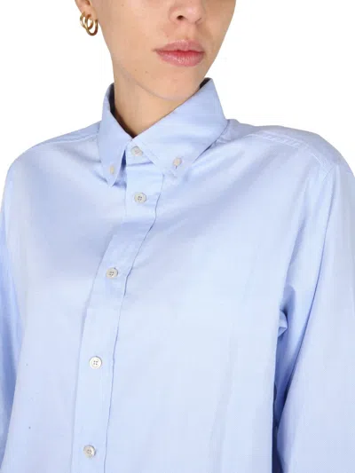 Ballantyne Button-down Shirt With Pleated Back And Curved Hem In Blue