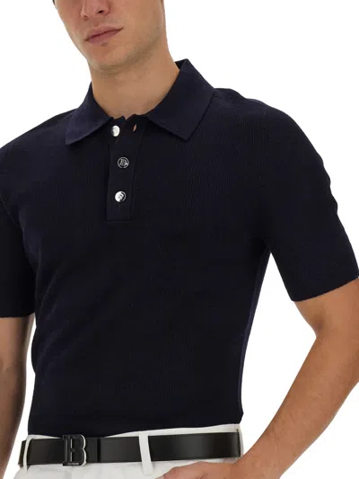 Balmain Polo With Logo Patch In Blue