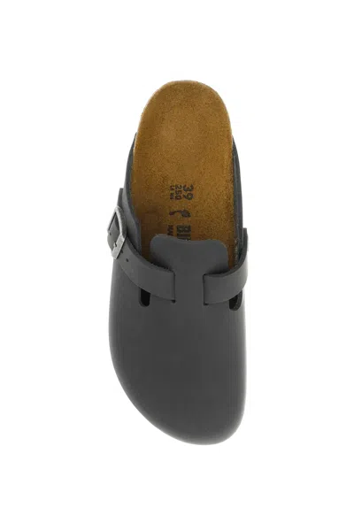 Birkenstock Slate Leather Boston Slippers In Gray