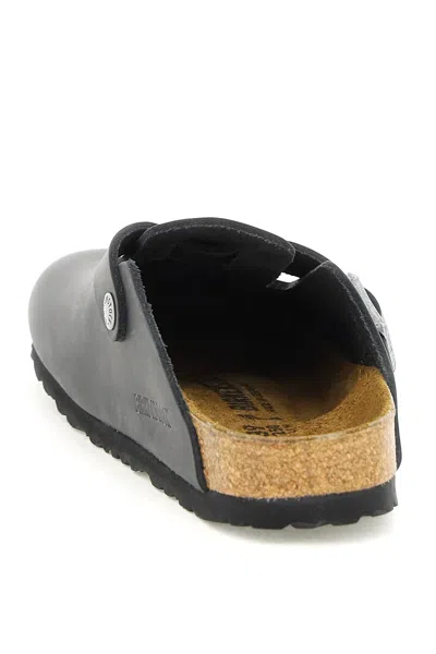 Birkenstock Slate Leather Boston Slippers In Gray