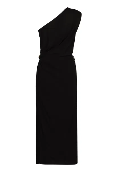 Bottega Veneta Draped One-shoulder Midi Dress In Black