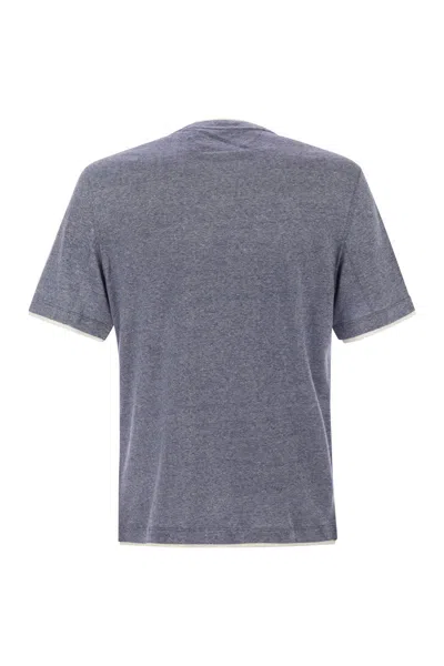 Brunello Cucinelli Crew-neck T-shirt In Linen And Cotton Jersey With Faux Layering In Gray