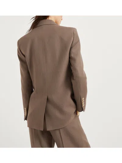 Brunello Cucinelli Fluid Viscose And Linen Twill Jacket With Shiny Cuffs In Brown
