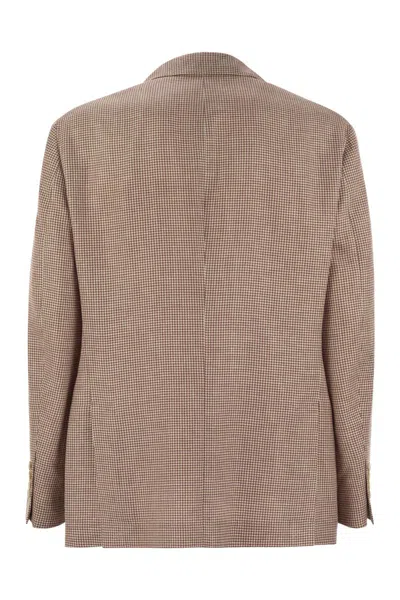 Brunello Cucinelli Houndstooth Wool, Linen And Silk Deconstructed Jacket In Brown