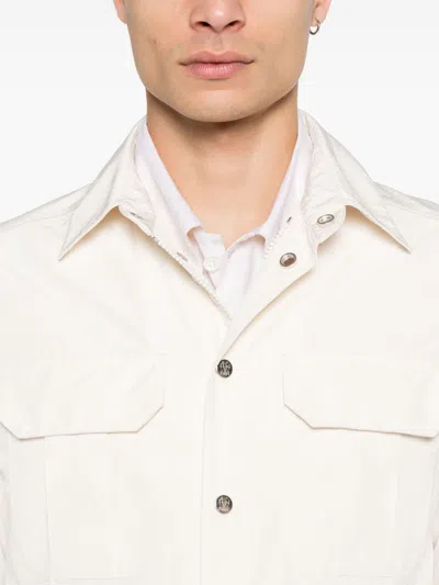 Brunello Cucinelli Shirt-style Outerwear Unlined In Water-repellent Microfibre With Heat Tapes In White
