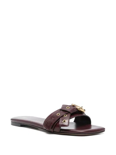 Chloé Mae Embellished Leather Sandals In Burgundy