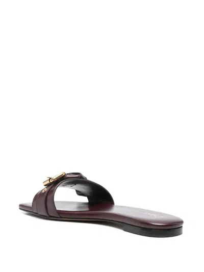Chloé Mae Embellished Leather Sandals In Burgundy