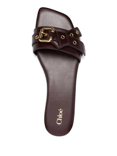 Chloé Mae Embellished Leather Sandals In Burgundy