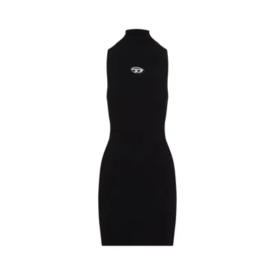 Diesel High Neck Fitted Mini Dress With Ribbed Texture In Black
