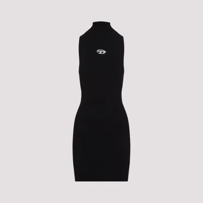 Diesel High Neck Fitted Mini Dress With Ribbed Texture In Black