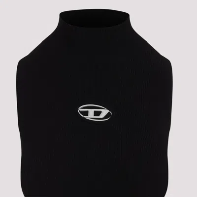 Diesel High Neck Fitted Mini Dress With Ribbed Texture In Black