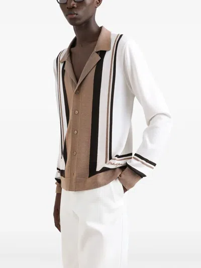 Dolce & Gabbana Wool Cardigan With Dg Embroidery In Neutrals