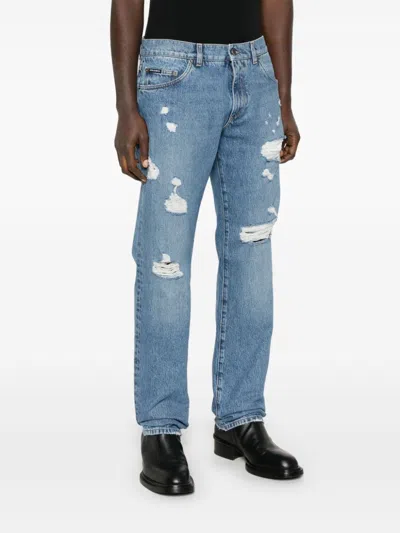 Dolce & Gabbana Classic Five-pocket Cotton Jeans With Abrasions In Blue