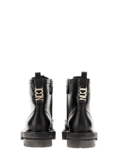 Dsquared2 Leather Icon Combat Booties With Inner Zip In Animal Print