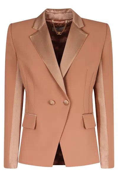 Elisabetta Franchi Crepe Blazer In Brown