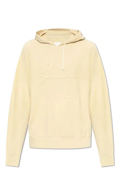 Givenchy Embossed Logo Velvet Hooded Sweatshirt In Beige O Tan