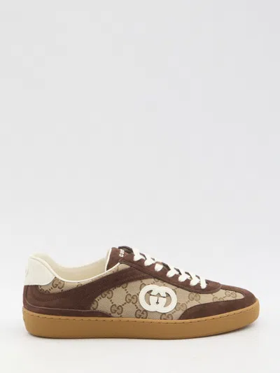 Gucci Men G75 Low-top Supreme Gg Fabric And Suede Sneakers In Brown