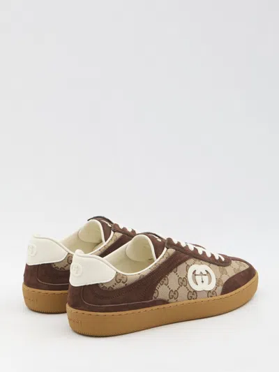Gucci Men G75 Low-top Supreme Gg Fabric And Suede Sneakers In Brown