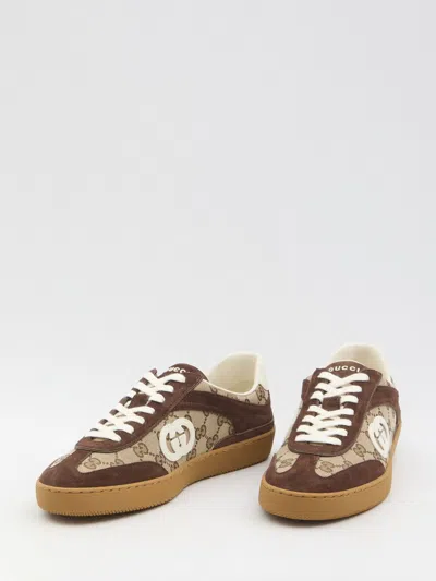 Gucci Men G75 Low-top Supreme Gg Fabric And Suede Sneakers In Brown