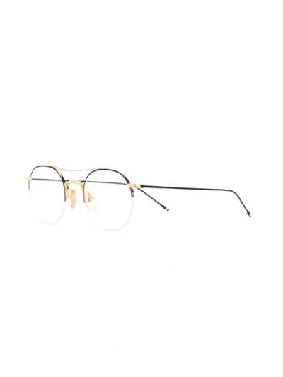 Shop Thom Browne Navy Enamel & 18k Gold Optical Glasses In Blue