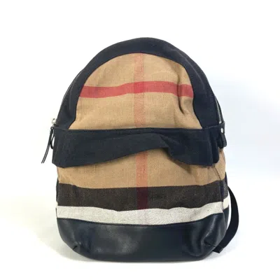 Pre-owned Burberry Beige Black Canvas Leather Backpack () In Multi