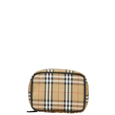 Pre-owned Burberry Beige Black Nylon Pouch Vanity Bag () In Multi