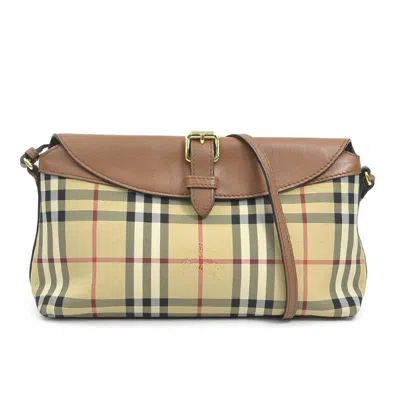 Pre-owned Burberry Beige Brown Nylon Canvas Leather Shoulder Bag () In Multi
