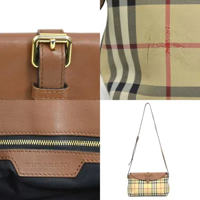 Pre-owned Burberry Beige Brown Nylon Canvas Leather Shoulder Bag () In Multi