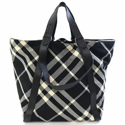Pre-owned Burberry Black Cream Ivory Canvas Leather Tote Bag ()
