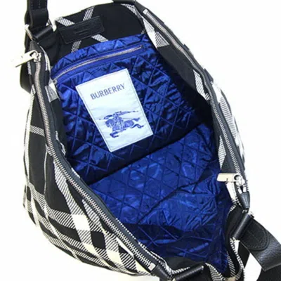 Pre-owned Burberry Black Cream Ivory Canvas Leather Tote Bag ()